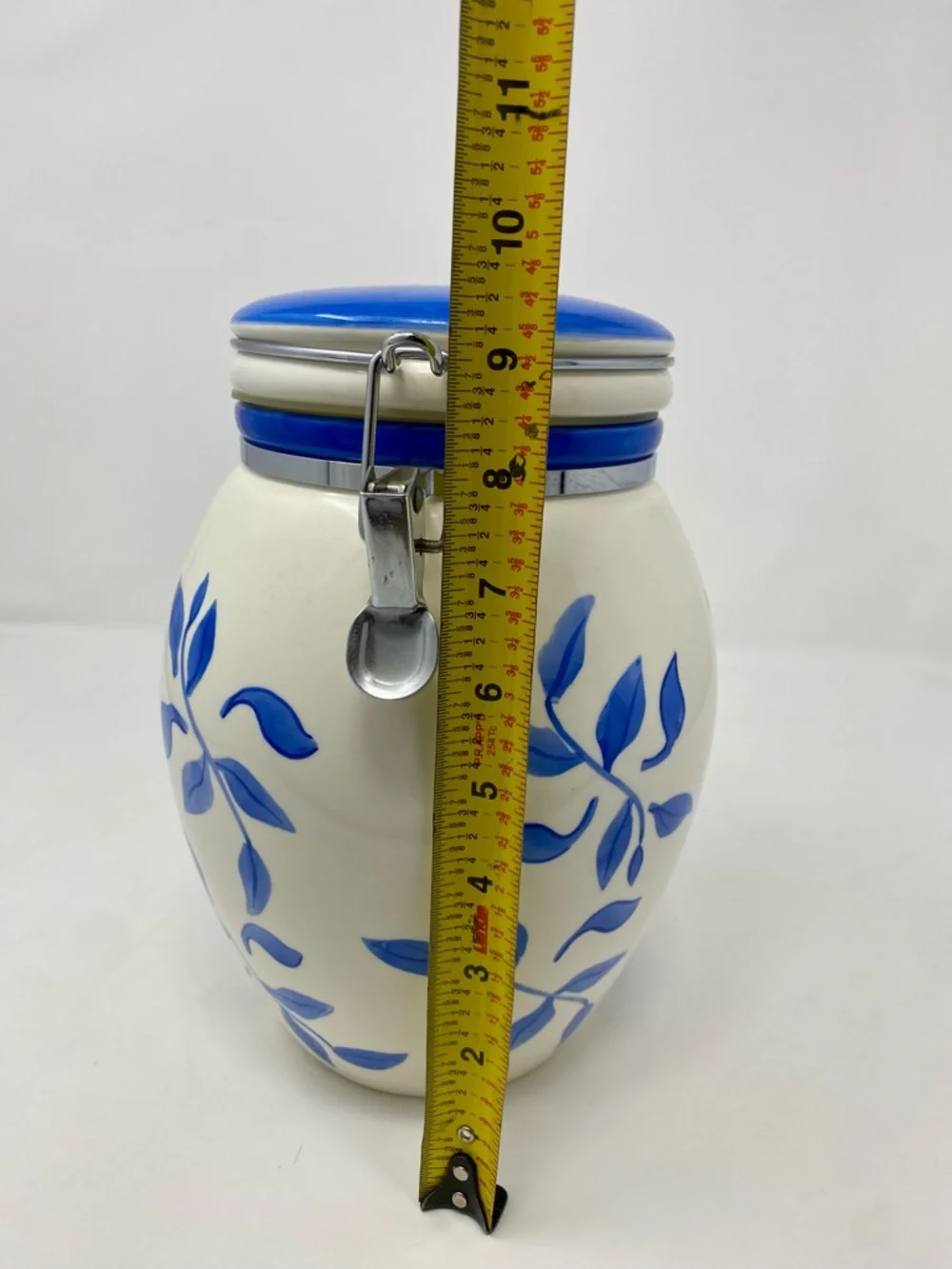 Blue Leaf Ceramic Storage Canister - Home Accents